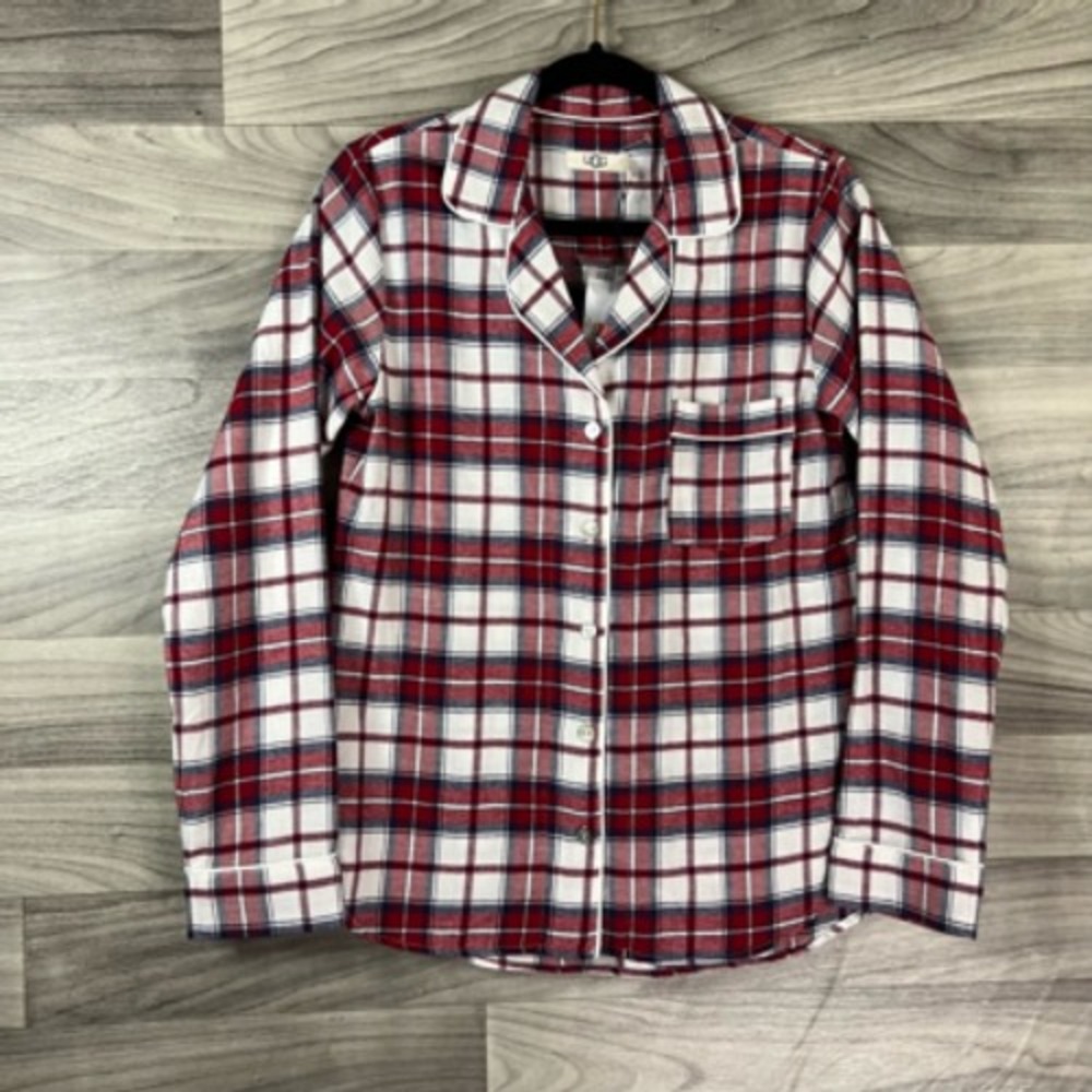 UGG Womens Pajama Shirt Red Plaid Button Up Pocket Collared Long Sleeve XS New‎ - Picture 12 of 12